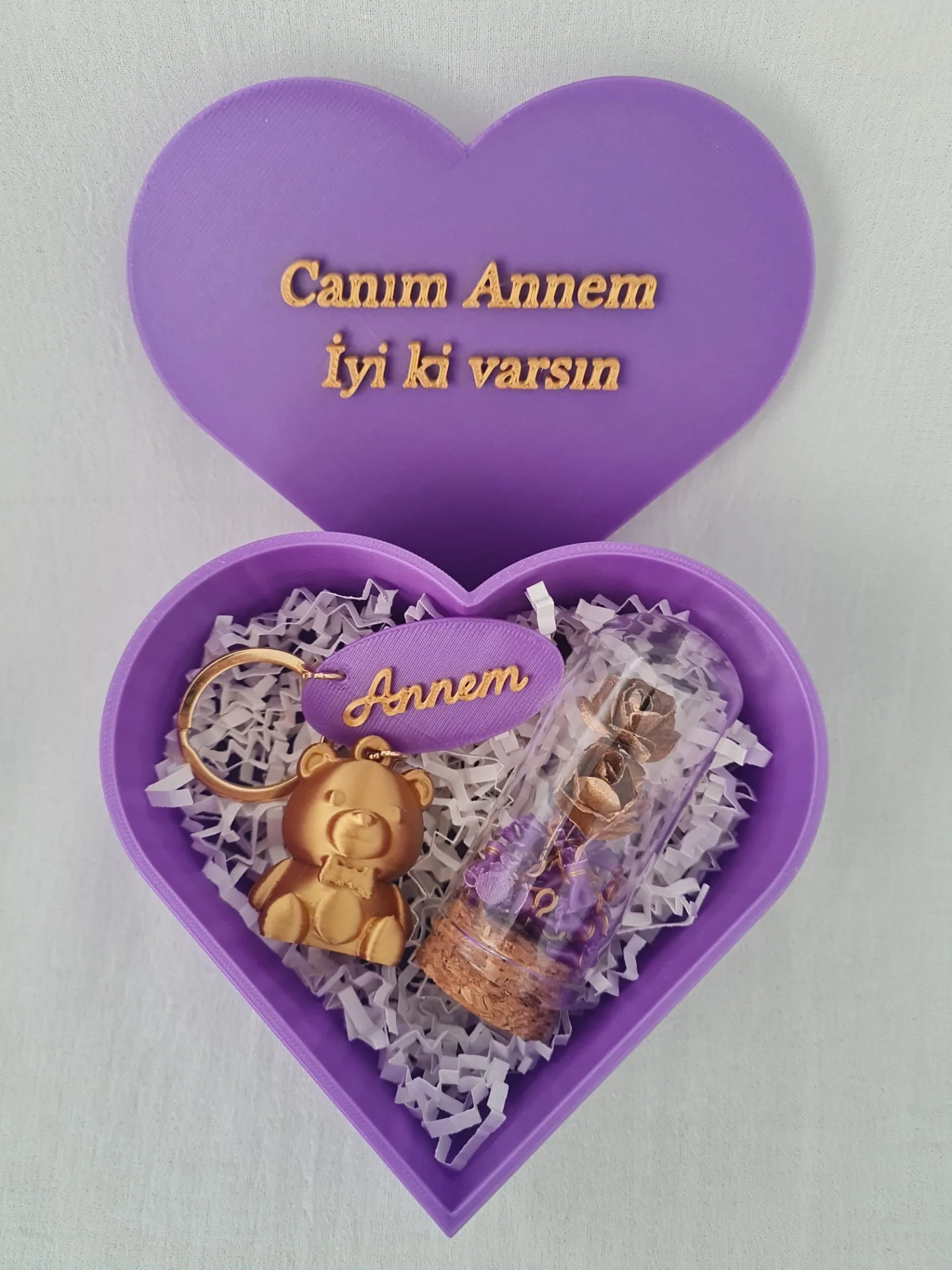 Anneler Günü Özel "Sevgi Kutusu & Mini Cam Fanus" - Viyole Moru